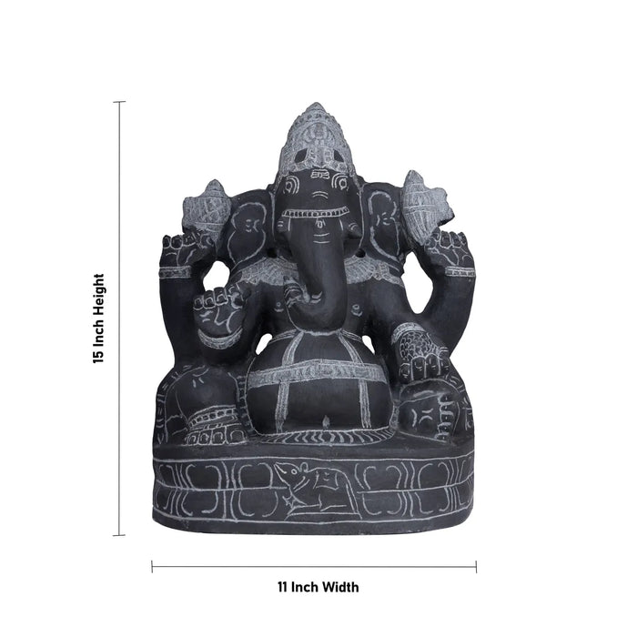 Ganesha Murti - 15 x 11 Inches | Black Stone Vinayakar Idol /Ganapathi Sculpture For Home Decor