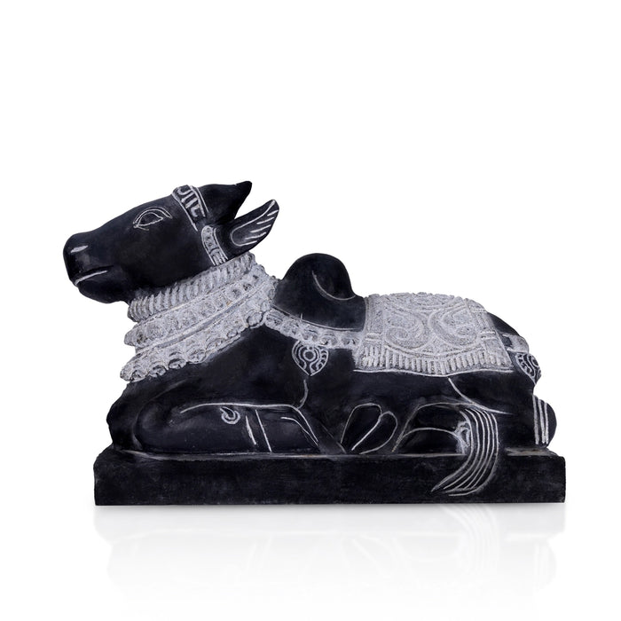 Nandi Murti - 12 x 17 Inches | Black Stone Idol/ Nandi Statue/ Nandi Bhagavan / NandiDeva / Decor For Pooja - Stone Murties
