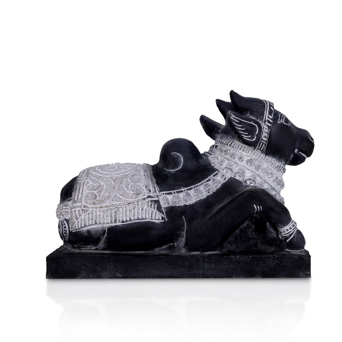 Nandi Murti - 12 x 17 Inches | Black Stone Idol/ Nandi Statue/ Nandi Bhagavan / NandiDeva / Decor For Pooja - Stone Murties