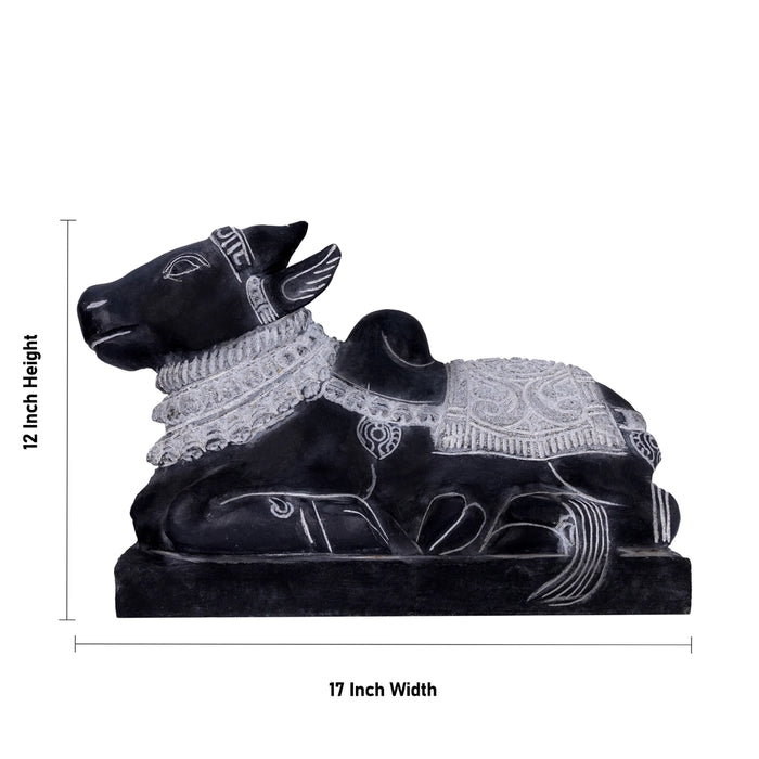Nandi Murti - 12 x 17 Inches | Black Stone Idol/ Nandi Statue/ Nandi Bhagavan / NandiDeva / Decor For Pooja - Stone Murties