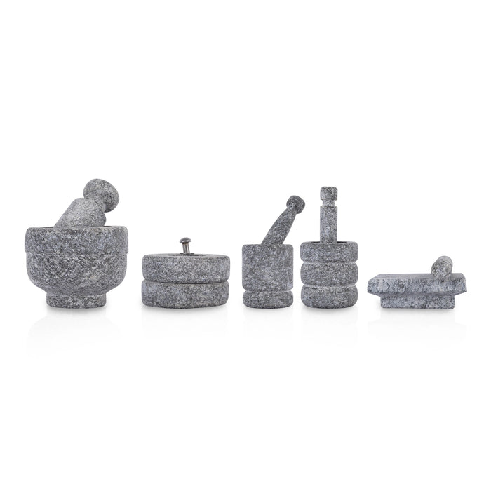 Stone Gowramma Set - 2.5 X 2.75 Inches | Miniature Kitchen Set/ 5Pcs/ Black Stone Gowri Set For Grahapravesam - Wedding Essentials