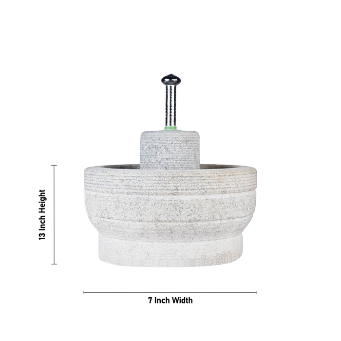 Hand Grinder Pair - 13 x 7 Inches | Black Stone Mortar And Pestle/ Kalvam Grindstone/ Ural for Spices - Kitchen