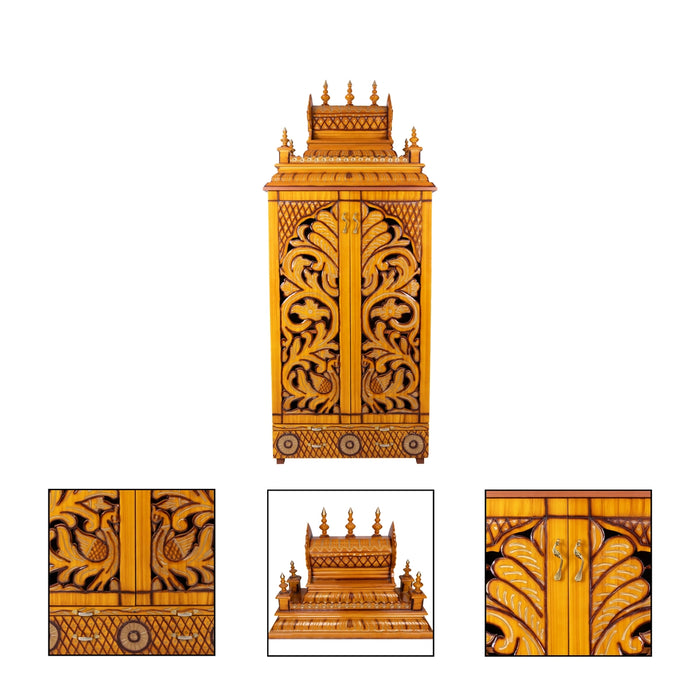 Full Door Mandapam With Leg - 93 x 36 Inches | Wood Thirukovil design / Pooja Mandir for home - Home Puja Mandir