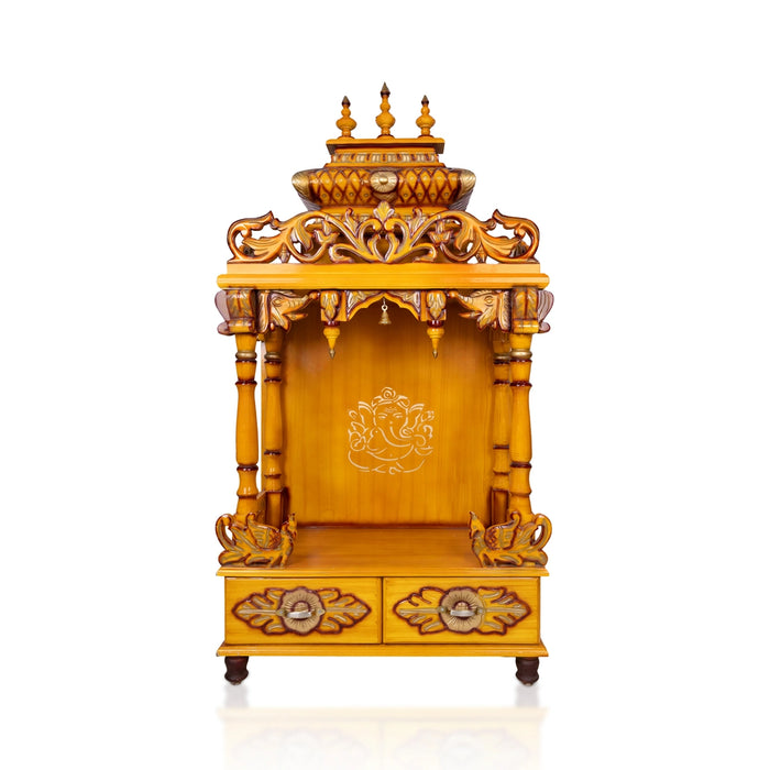 Open Mandapam With Bell - 60 x 29 Inches | Wood Temple design / Pooja Mandir for home - Home Puja Mandir