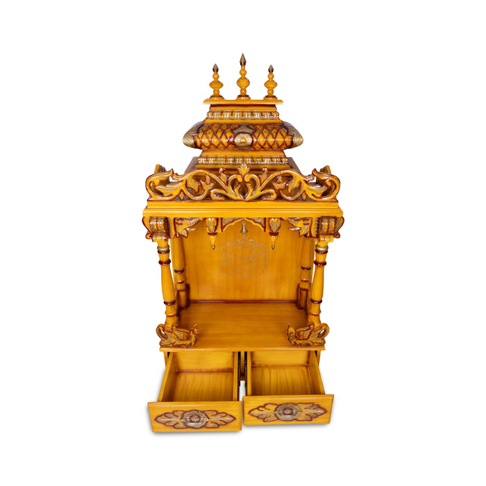 Open Mandapam With Bell - 60 x 29 Inches | Wood Temple design / Pooja Mandir for home - Home Puja Mandir