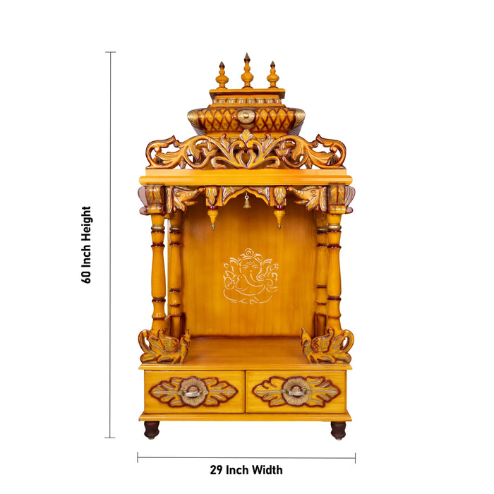 Open Mandapam With Bell - 60 x 29 Inches | Wood Temple design / Pooja Mandir for home - Home Puja Mandir