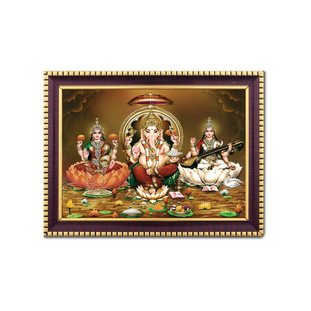 Lakshmi Ganesha Saraswathi Photo Frame | Picture Frame for Pooja Room Decor