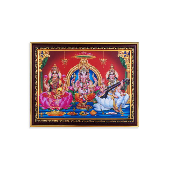 Lakshmi Ganesha Saraswathi Photo Frame | Picture Frame for Pooja Room Decor - Hindu God Photos & Frames