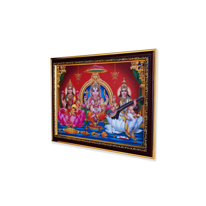 Lakshmi Ganesha Saraswathi Photo Frame | Picture Frame for Pooja Room Decor - Hindu God Photos & Frames