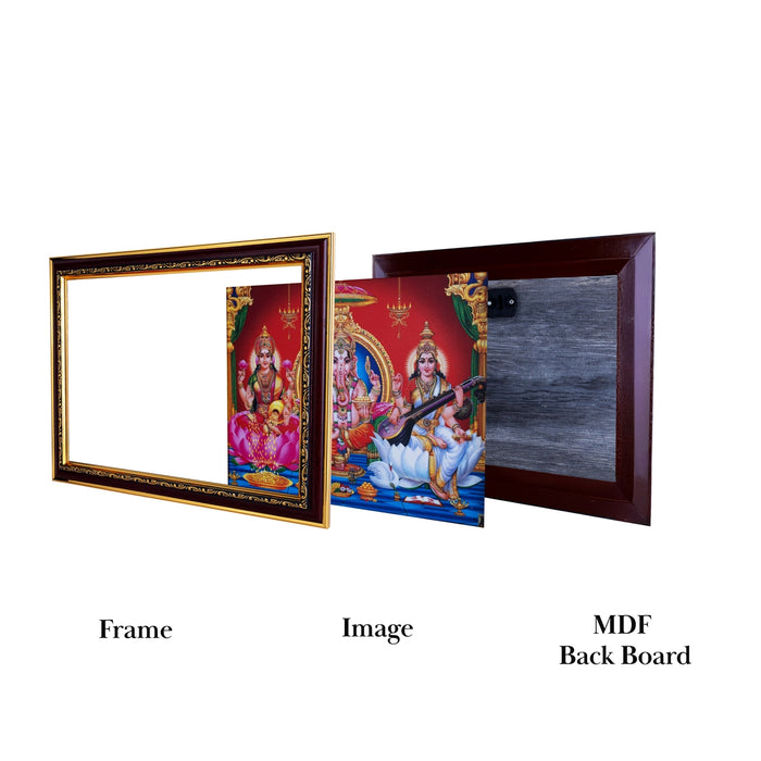 Lakshmi Ganesha Saraswathi Photo Frame | Picture Frame for Pooja Room Decor - Hindu God Photos & Frames