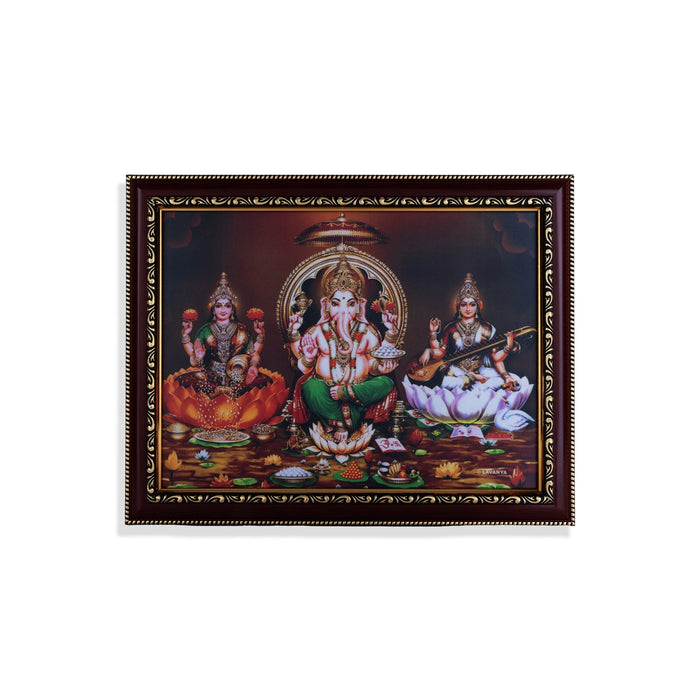 Lakshmi Ganesha Saraswathi Photo Frame | Picture Frame for Pooja Room Decor - Hindu God Photos & Frames