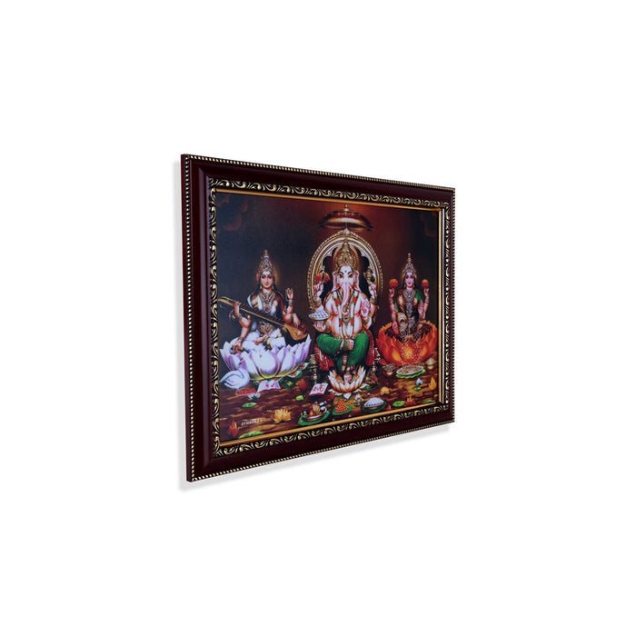 Lakshmi Ganesha Saraswathi Photo Frame | Picture Frame for Pooja Room Decor - Hindu God Photos & Frames