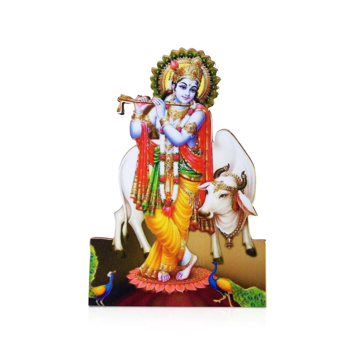 Cow Krishna Photo Cutout Stand - 4 x 2.75 Inches | Tabletop Photo Holder/ Cow Krishna Picture Stand for Gifting