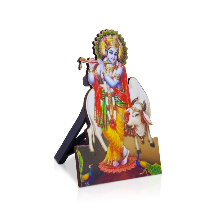 Cow Krishna Photo Cutout Stand - 4 x 2.75 Inches | Tabletop Photo Holder/ Cow Krishna Picture Stand for Gifting