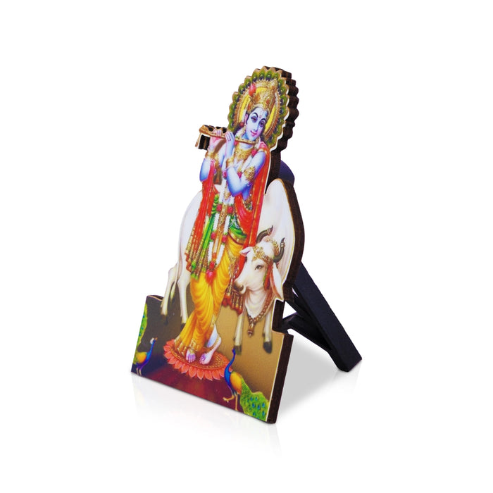 Cow Krishna Photo Cutout Stand - 4 x 2.75 Inches | Tabletop Photo Holder/ Cow Krishna Picture Stand for Gifting