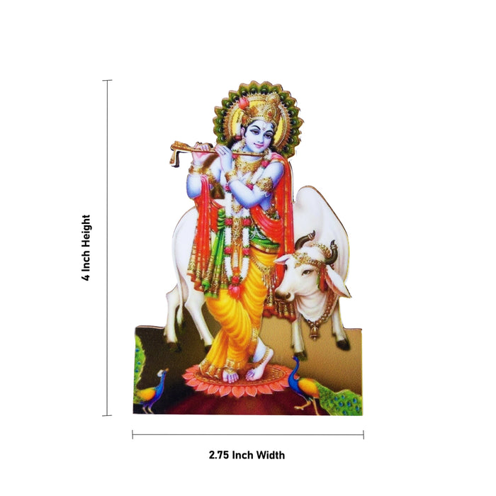Cow Krishna Photo Cutout Stand - 4 x 2.75 Inches | Tabletop Photo Holder/ Cow Krishna Picture Stand for Gifting