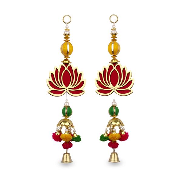 Lotus Wall Hanging  Pair - 11 Inches | 2 Pcs/ Toran/ Thoranam/ Lotus Door Hanger for Home Decor - Toran