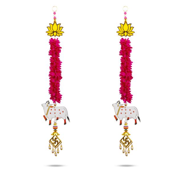 Lotus Wall Hanging with Cow Toran Set - 19 Inches | 2 Pcs/ Lotus Wall Hanging/ Thoranam for Door Decor - Toran