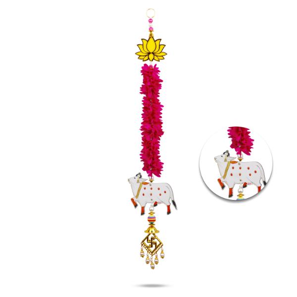 Lotus Wall Hanging with Cow Toran Set - 19 Inches | 2 Pcs/ Lotus Wall Hanging/ Thoranam for Door Decor - Toran