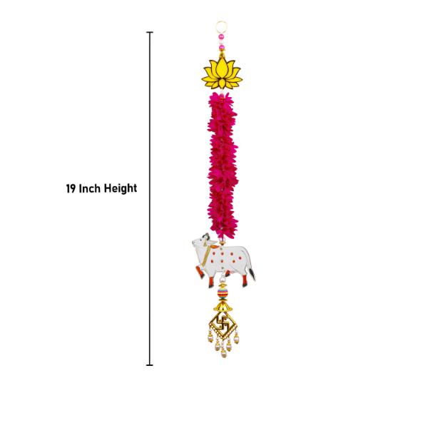 Lotus Wall Hanging with Cow Toran Set - 19 Inches | 2 Pcs/ Lotus Wall Hanging/ Thoranam for Door Decor - Toran