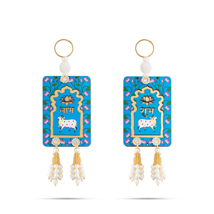 Decorative Hanging Pair - 6 X 2 Inches | Beads & Cow Design Wall Hanging/ Wall Hanger For Wall Decor - Wall Hanging