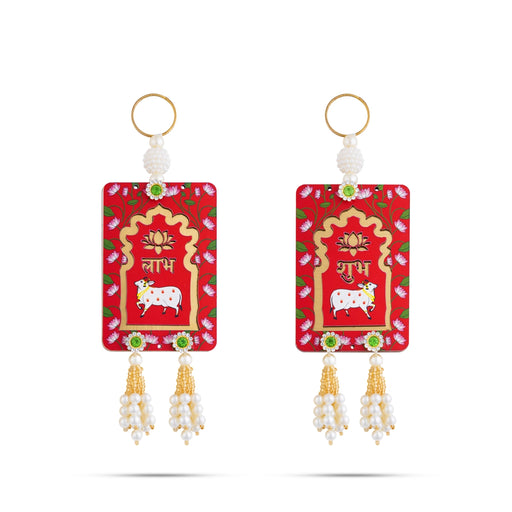 Decorative Hanging Pair - 6 X 2 Inches | Beads & Cow Design Wall Hanging/ Wall Hanger For Wall Decor - Wall Hanging