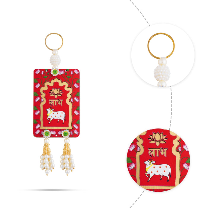 Decorative Hanging Pair - 6 X 2 Inches | Beads & Cow Design Wall Hanging/ Wall Hanger For Wall Decor - Wall Hanging