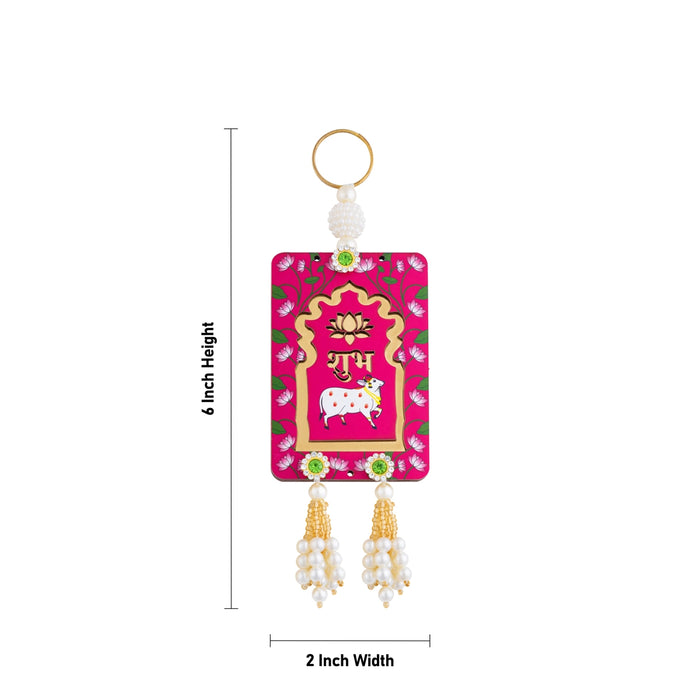 Decorative Hanging Pair - 6 X 2 Inches | Beads & Cow Design Wall Hanging/ Wall Hanger For Wall Decor - Wall Hanging