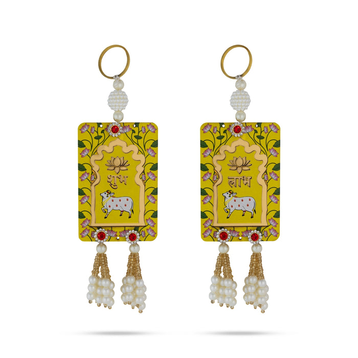Decorative Hanging Pair - 6 X 2 Inches | Beads & Cow Design Wall Hanging/ Wall Hanger For Wall Decor - Wall Hanging