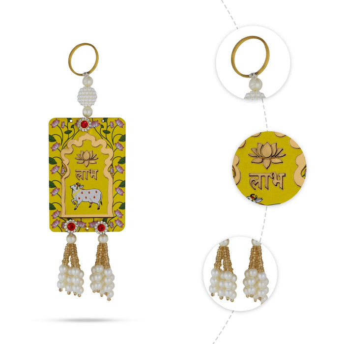 Decorative Hanging Pair - 6 X 2 Inches | Beads & Cow Design Wall Hanging/ Wall Hanger For Wall Decor - Wall Hanging