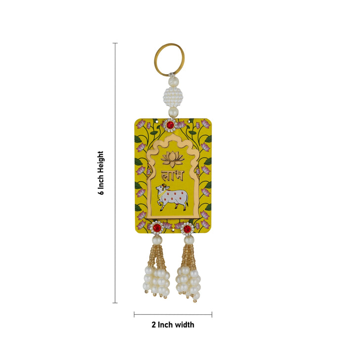 Decorative Hanging Pair - 6 X 2 Inches | Beads & Cow Design Wall Hanging/ Wall Hanger For Wall Decor - Wall Hanging