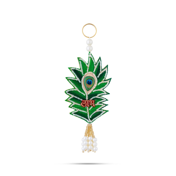 Decorative Hanging - 7 X 2.5 Inches | Peacock Feather Design Wall Hanging/ Beads & Stone Wall Hanger For Home - Wall Hanging