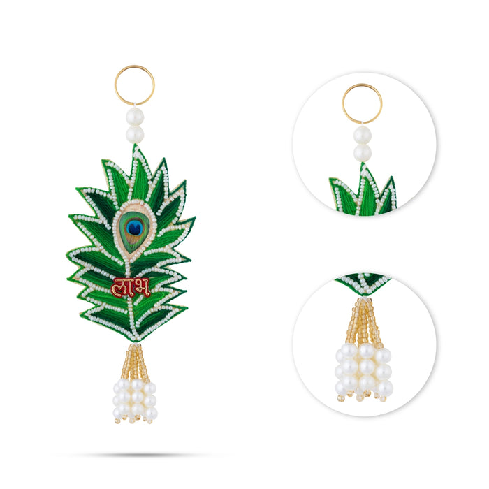 Decorative Hanging - 7 X 2.5 Inches | Peacock Feather Design Wall Hanging/ Beads & Stone Wall Hanger For Home - Wall Hanging