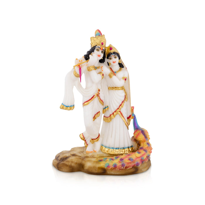 Radha Krishna Murti With Peacock - 8 X 5.5 Inches | Marble Murti/ Standing Radha Krishna Idol For Home Décor - Fibre Murties