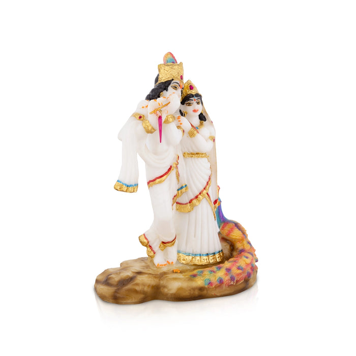 Radha Krishna Murti With Peacock - 8 X 5.5 Inches | Marble Murti/ Standing Radha Krishna Idol For Home Décor - Fibre Murties