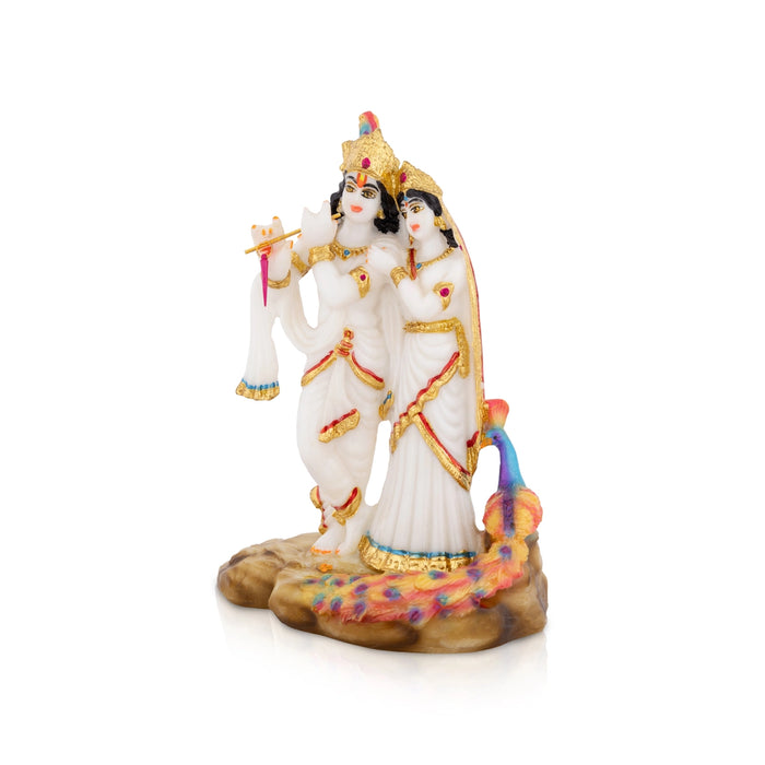 Radha Krishna Murti With Peacock - 8 X 5.5 Inches | Marble Murti/ Standing Radha Krishna Idol For Home Décor - Fibre Murties