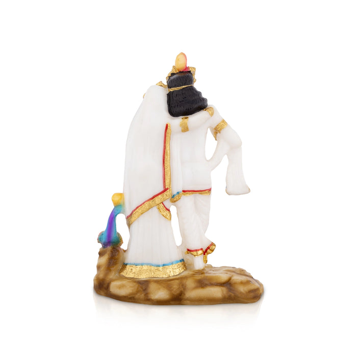 Radha Krishna Murti With Peacock - 8 X 5.5 Inches | Marble Murti/ Standing Radha Krishna Idol For Home Décor - Fibre Murties