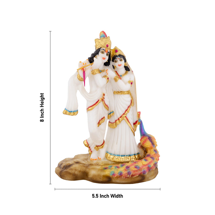 Radha Krishna Murti With Peacock - 8 X 5.5 Inches | Marble Murti/ Standing Radha Krishna Idol For Home Décor - Fibre Murties