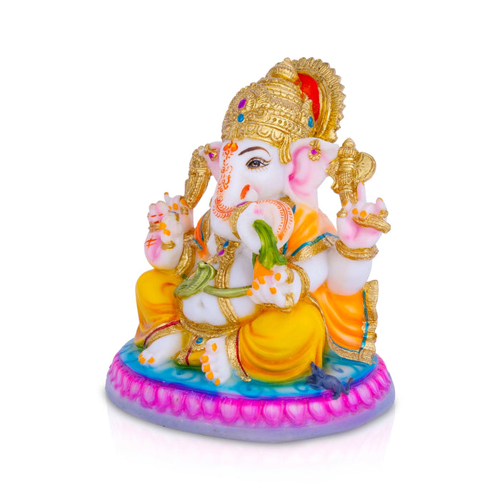 Ganesh Murti - 7.5 X 6.5 Inches | Marble Dust Murti/ Ganpati Murti/ Vinayaka Idol For Pooja Room - Fibre Murties