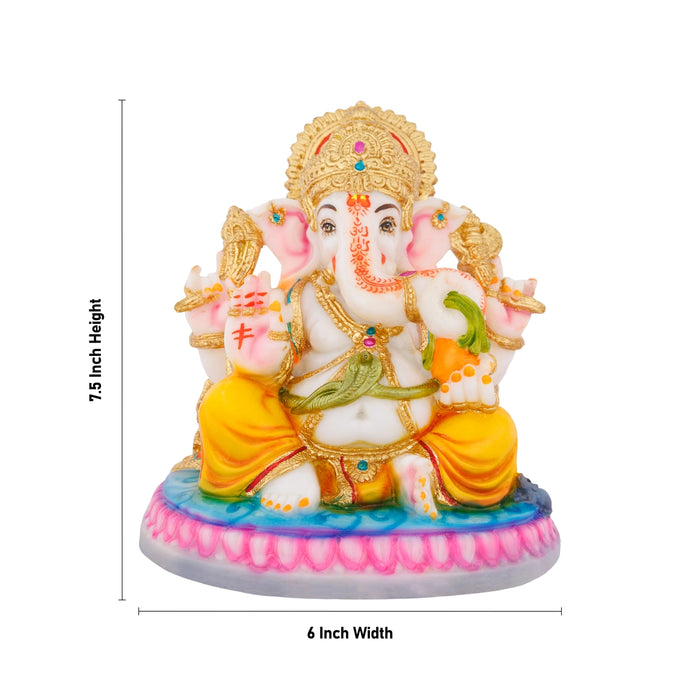 Ganesh Murti Sitting On Base - 7.5 X 6 Inches | Marble Dust Murti/ Ganpati Murti/ Vinayaka Idol For Home - Fibre Murties