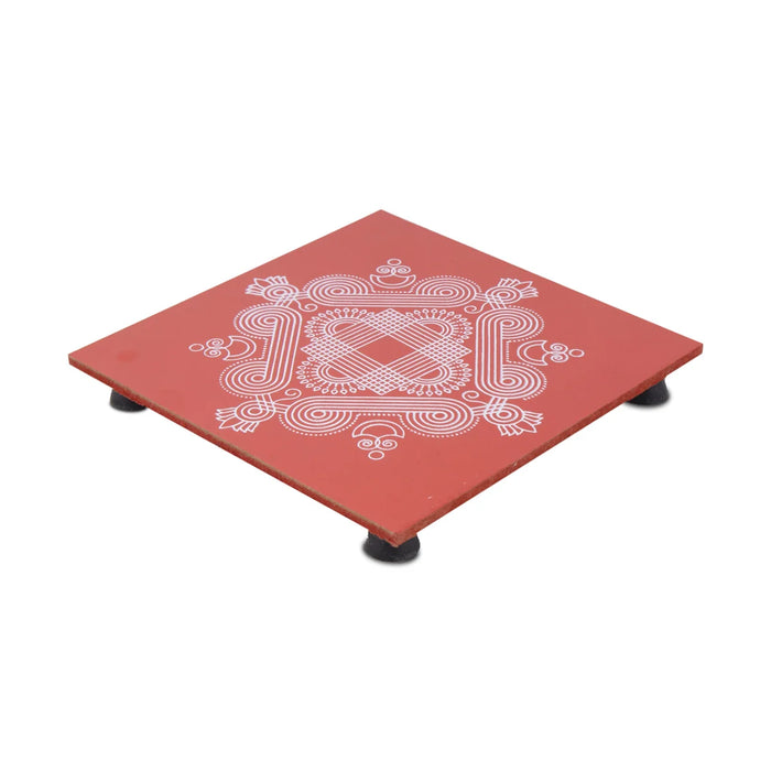 Square Manai with Bush Leg - 1.5 x 6 Inches | Chowki/ Wooden Bajot/ Aasan for Pooja