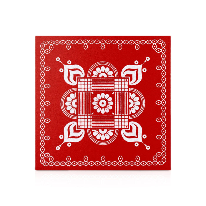 Pooja Chowki With Bush Leg - 1.5 x 6 x 6 Inches | Wooden Manai Palagai/ Saravana Bhava Kolam Design Bajot for Home - Pooja Aasan & Bajot & Pooja Mat
