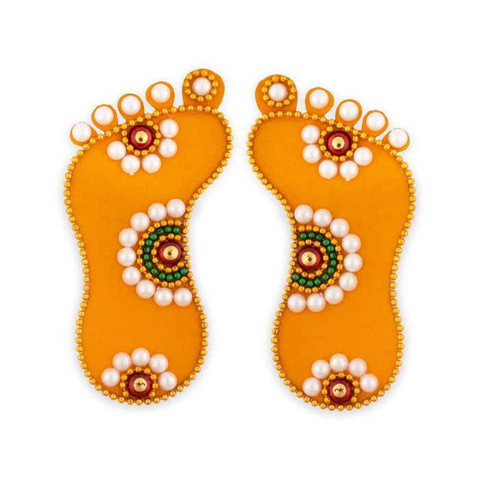 Krishnar Padam Pair - 4 Inches | Velvet Stone Design Krishna Paduka/ Padham For Pooja/ Assorted