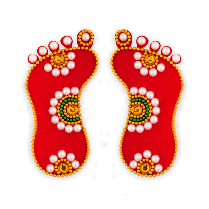Krishnar Padam Pair - 4 Inches | Velvet Stone Design Krishna Paduka/ Padham For Pooja/ Assorted