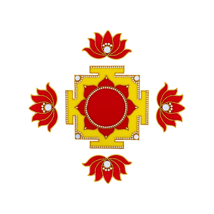 Velvet Rangoli Design - 8 X 8 Inches | Devi Peedam Design Rangoli Kolam Design/ Muggu Design For Pooja Room - Kolam & Rangoli