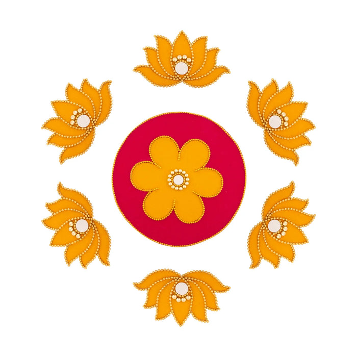 Rangoli Design Set - 6 Inches | 7 Pcs/ Velvet Muggulu Sticker/ Lotus Design Artificial Rangoli/ Kolam Sticker for Floor - Kolam & Rangoli