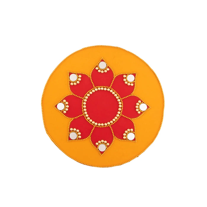 Rangoli Design - 8 Inches | 7 Pcs/ Velvet Muggulu Sticker/ Lotus Design Artificial Rangoli/ Kolam Sticker for Floor