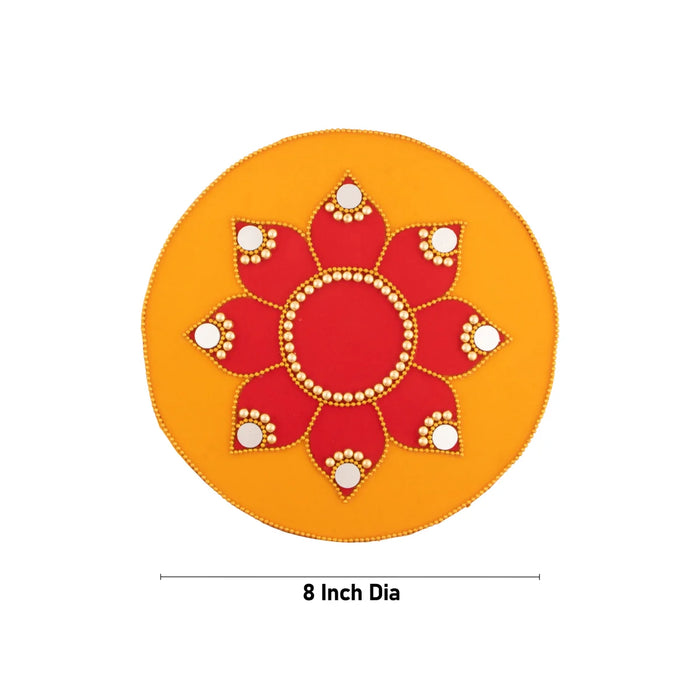 Rangoli Design - 8 Inches | 7 Pcs/ Velvet Muggulu Sticker/ Lotus Design Artificial Rangoli/ Kolam Sticker for Floor