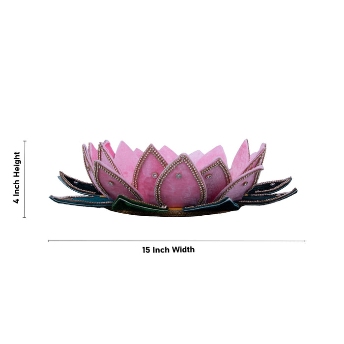 Artificial Flower Deity Stand - 4 x 15 Inches | Velvet & Lotus Design Pooja Aasan/ Decorative Lotus Peedam for Deity