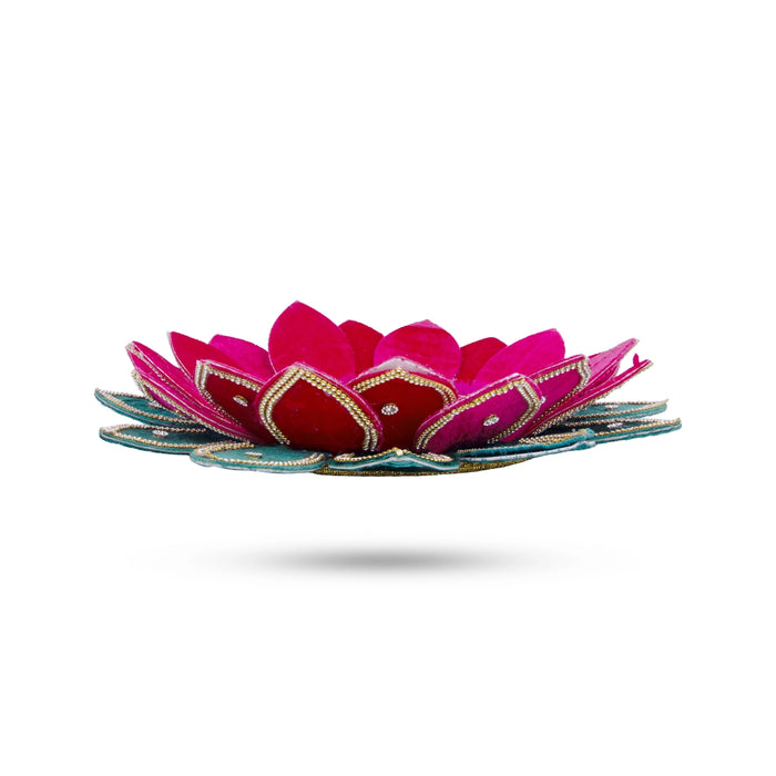 Artificial Flower Deity Stand - 4 x 15 Inches | Velvet & Lotus Design Pooja Aasan/ Decorative Lotus Peedam for Deity